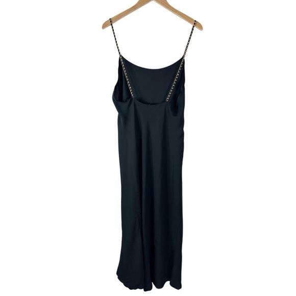 ANINE BING Chelsea Chain Strap Black Midi Dress Size Large Slip Shift Crepe - Picture 8 of 14